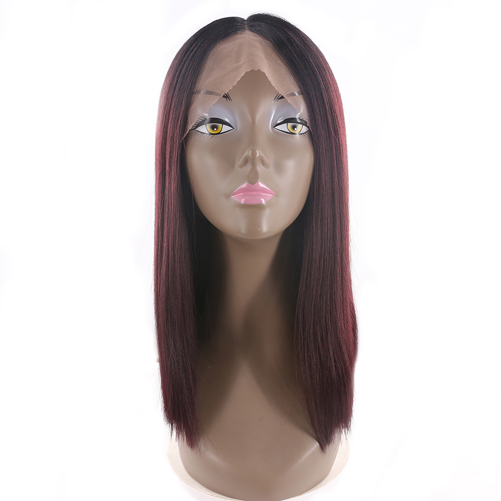 Ombre Red Wine special short wig synthetic hair machine made straight heat resistant soft Fiber synthetic hair wigs