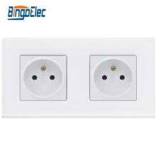 Luxury crystal glass panel,double french wall socket, Eu standard socket