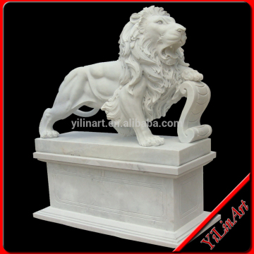 Outdoor Marble Lion Sculpture With Shield(YL-D165)