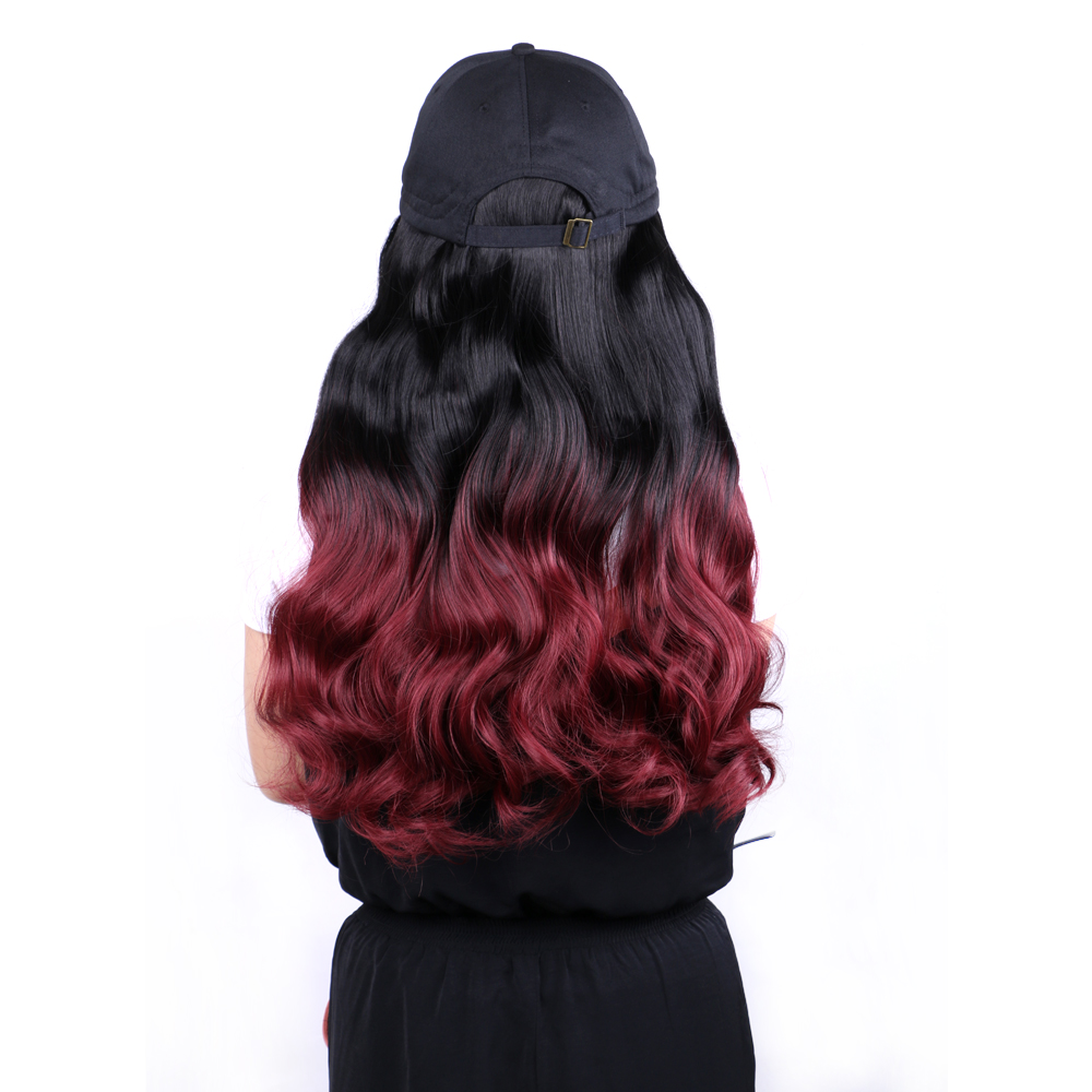 MYZYR 18inch Ombre Hair Natural Wave Wigs For Women Synthetic Hairpiece With Baseball Duck Tongue Hat Makeup Wigs