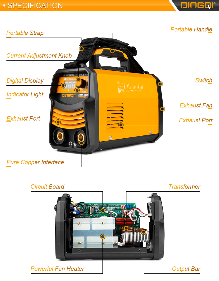 DINGQI 200A 250A 高频便携式家用建筑用焊机