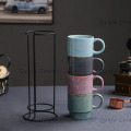 Set of 4 stackable Mugs with wire stand