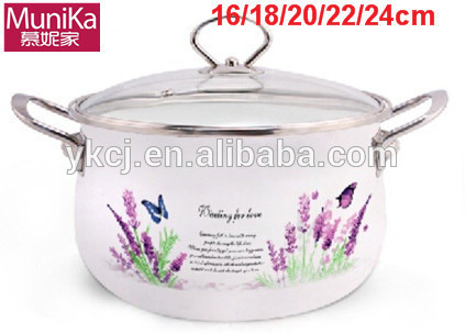 cooking enamel pot cookware pan , russian cooking pots flower decal, wholesale induction bottom aluminum cookware sets.