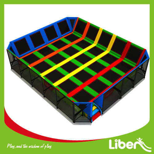 large indoor trampoline with pyramid