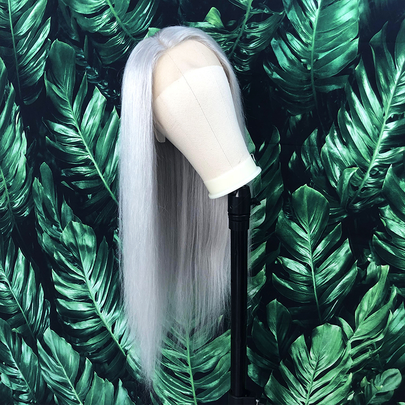 High Quality Grey Color 13X4 Transparent Lace Front Wig Pre-plucked Colored Silver Straight Human Hair Wigs
