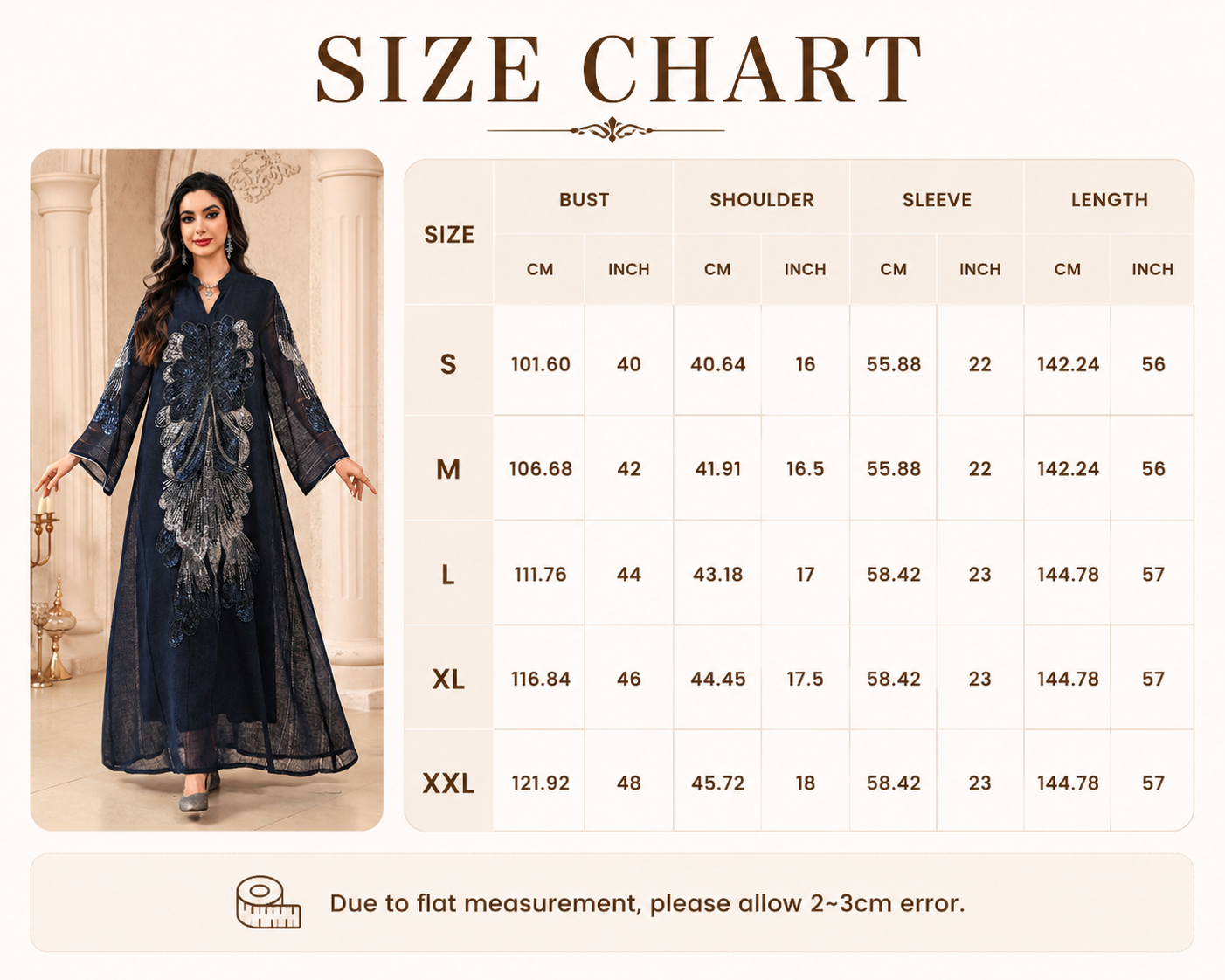 نمای جلویی پولک دوزی با منجوق زیبا کافتان عبا Elegant Beaded Kaftan Abaya Sequin Embroidery Front View