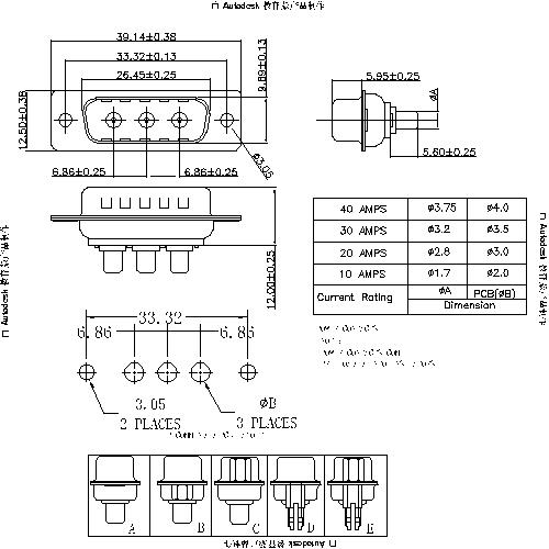 PDP3W3-MXXX POWER D-SUB 3W3 DIP STRAIGHT-MALE TYPE 