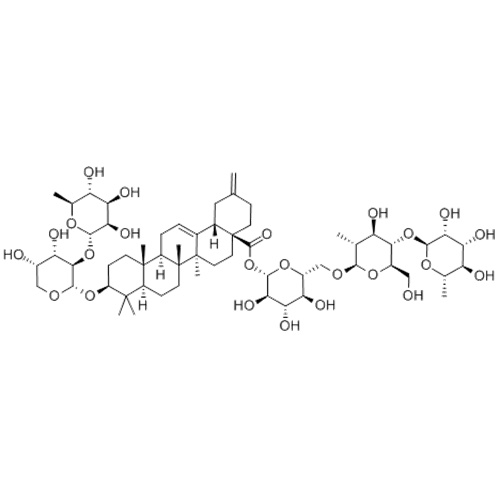 30-Noroleana-12,20(29)-dien-28-oicacid, 3-[[2-O-(6-deoxy-a-L-mannopyranosyl)-a-L-arabinopyranosyl]oxy]-, O-6-deoxy-a-L-mannopyranosyl-(1®4)-O-b-D-glucopyranosyl-(1®6)-b-D-glucopyranosyl ester,( 57251901,3b)- CAS 114902-16-8