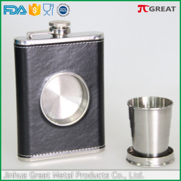 8oz mini flask with folding cup stainless steel whisky hip flask