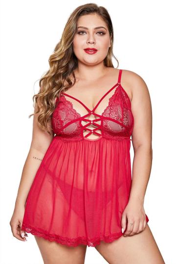 Cross Bandage Babydoll+Thong Lingerie Set