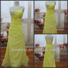 Sexy Yellow One Shoulder Evening Gowns Rhinestone A Line Real Simple Chiffon Beaded Bodice Prom Dress DP348