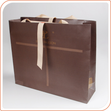 Brown paper hand bag ribbon closure custom machine produced bag