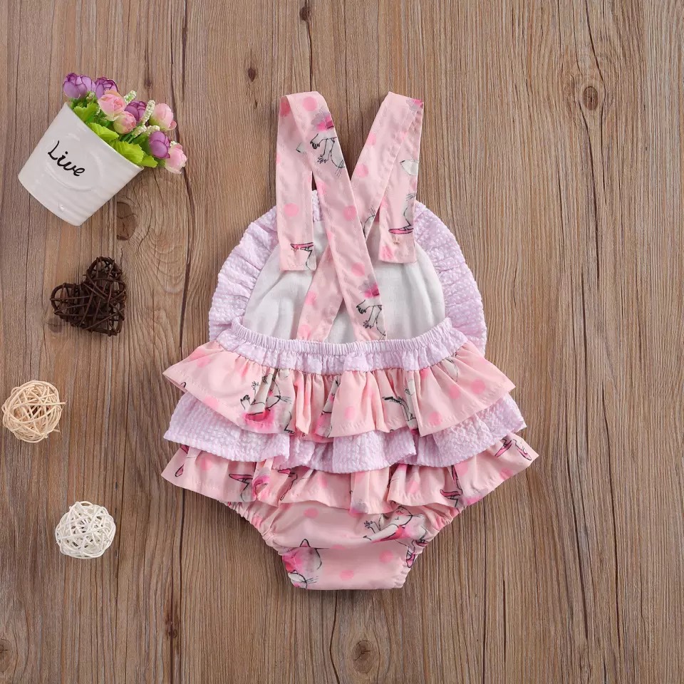 2021 Children's Summer Clothing Baby Easter Jumpsuit Rabbit Print Ruffled