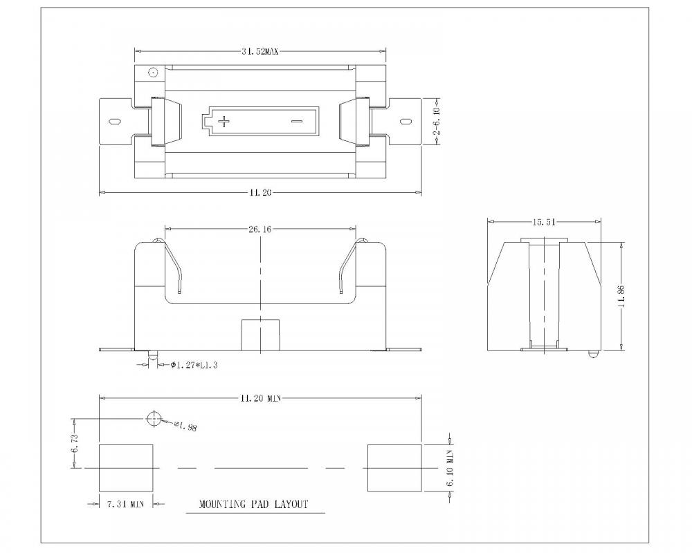 Soporte de batería AA único SMT