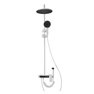 Coluna de chuveiro europeu com painel de chuveiro branco com misturador de torneira Conjuntos de chuveiro termostáticos para banho de chuva