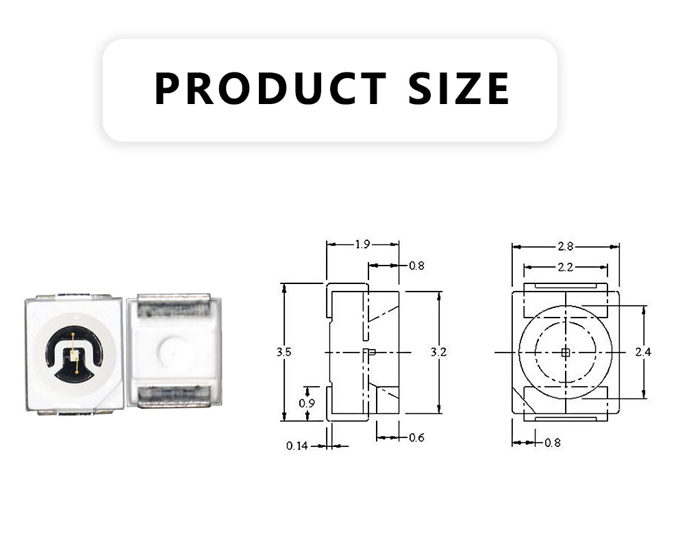 PLCC 2 3528 Blue SMD LED SMT Size