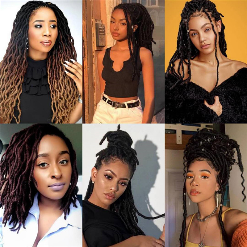 18inch Nu Locs Crochet Braids Soft Dreadlocsk Wavy Goddess Faux Locs Prelooped Ringlet Synthetic Hair Extension