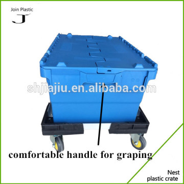 2015 hot sale plastic boxes industrial moving boxes with wheels