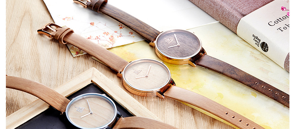 Shengke New Creative Women Watches Casual Fashion Wood Leather Watch Simple Female Quartz Wristwatch Relogio Feminino