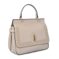 Borsa a mano media con tote in pelle saffiano beige