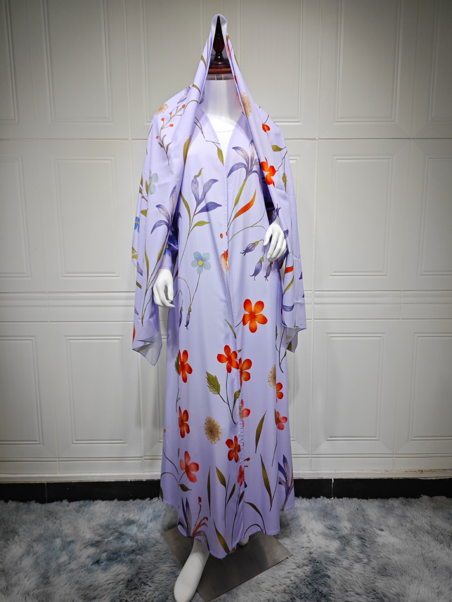 پرینت گل باز جزئیات مجموعه Abaya Floral Print Open Abaya Set Detail
