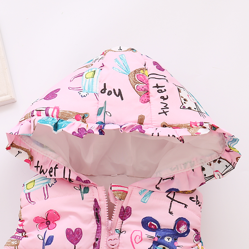 Children Clothing Winter Outerwear&Coats Animal Graffiti Thick Princess Girls Vest Hooded Kids Jackets Baby Girl Warm Waistcoat