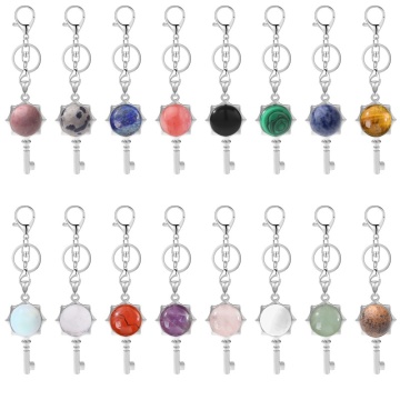 Gemstone Round Cabs Silver Alloy Key Pendant Keychain Lobster clasp