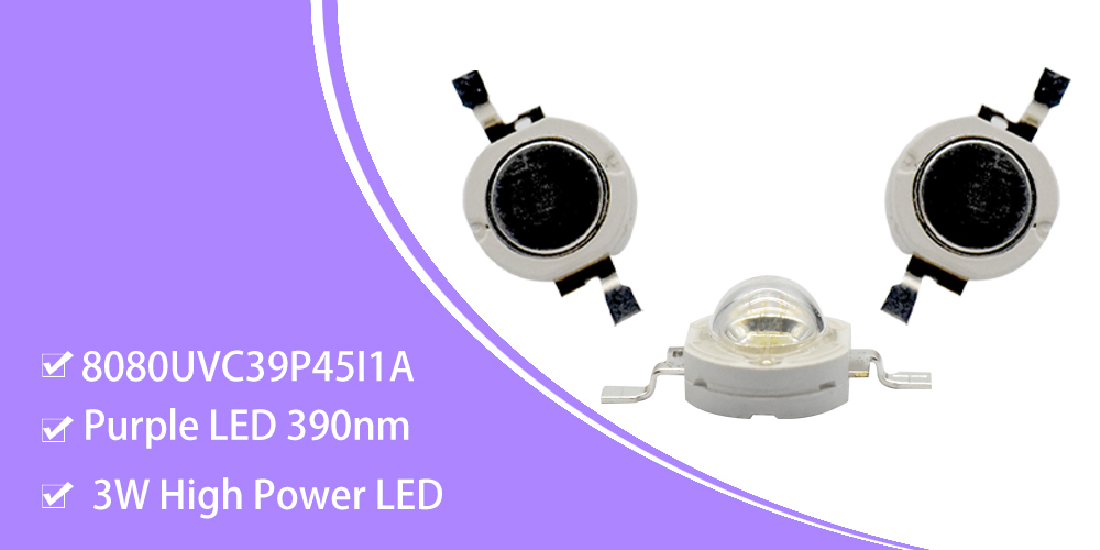 8080UVC39P45I1A 3W UV 390nm High Power LED Purple SMD