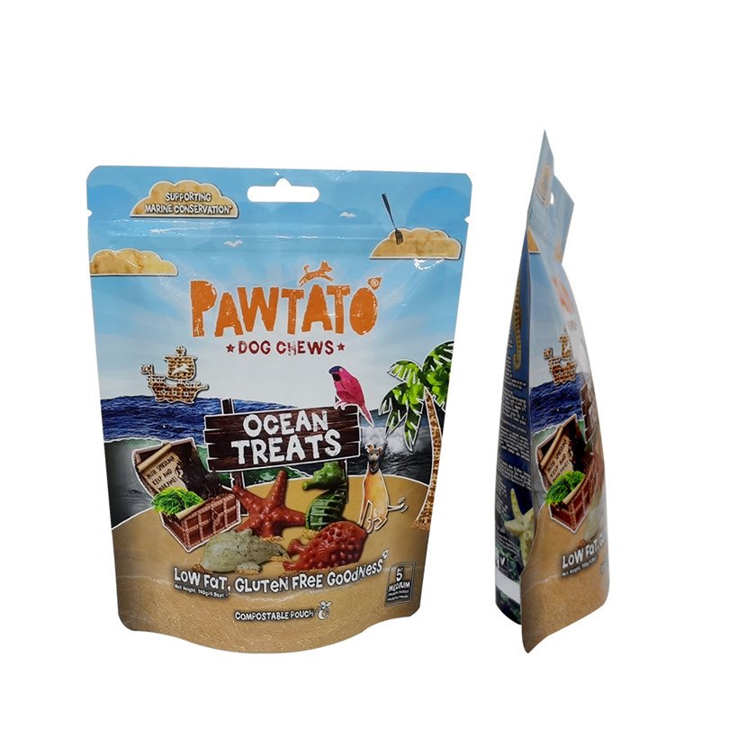 Custom Printed Compostable Laminated Material pet food bag with zipper