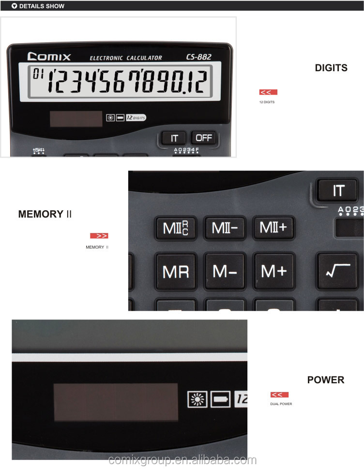 Comix Super Quality Dual Power 12 Digits Desktop Large Display Calculator