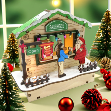 Colourful House Christmas Table Decorations With Wooden Laser Cut Christmas Scene And Light Up For Christmas Gift