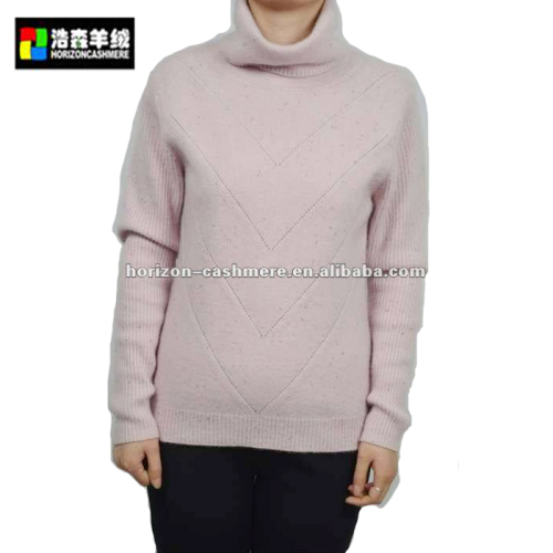 Woman Pure Cashmere High Neck Pullover, Women Pink Plain Soft Warm Cashmere Sweater