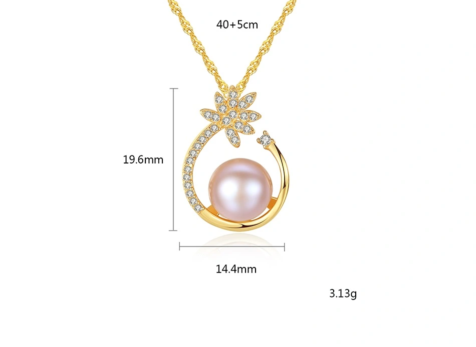 S925 Silver Fancy Semicircle Flower Freshwater Pearl Pendant Necklaces