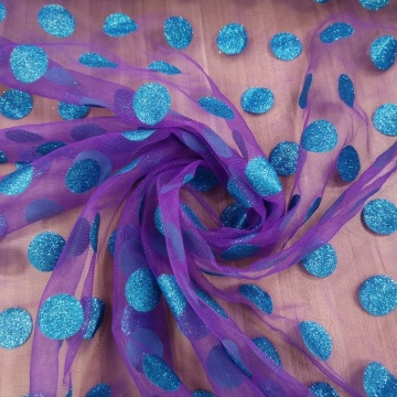 Polka Dot Turkey Blue Glitter Tulle Dresses Fabric