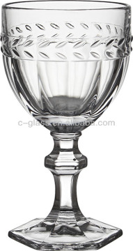 Grain Pattern Green Stem Clear Wine Glass,Hand Pressed Goblet Glass,Clear Glass Stem