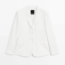 Women's collar detail pure linen suit jacket
