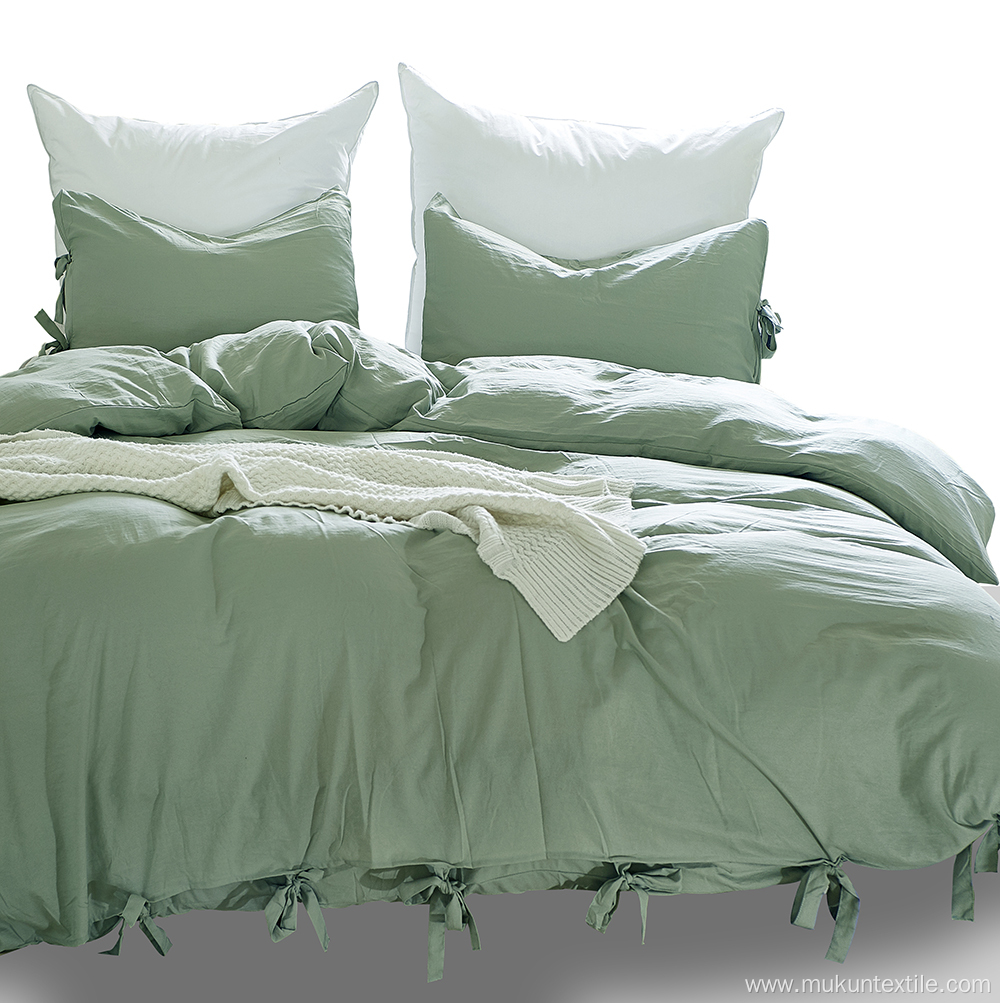 Green washed cotton duvet cover set bedding sets