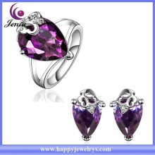Fashion ring ,earring jewelry set design elegant purple zircon wholesale jewelry set price (KFVRS011)