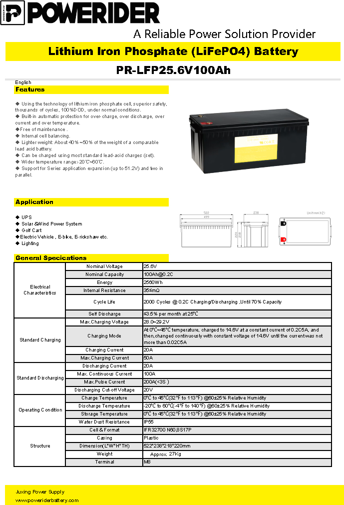  Lifepo4 lithium iron phosphate 100Ah battery