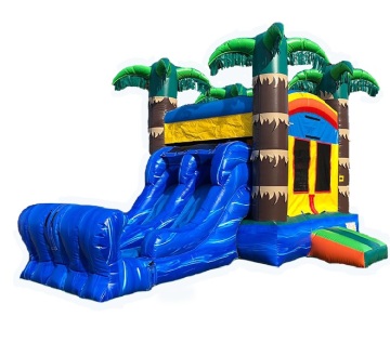 Tropical Palm Tree Jumping Bouncy Castle Combo with Slide