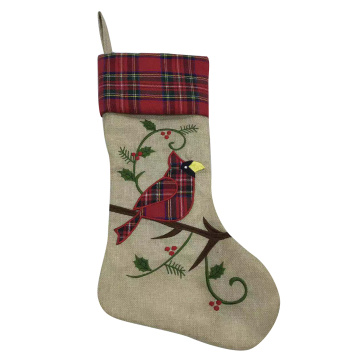 Christmas stocking with brid Embroidered