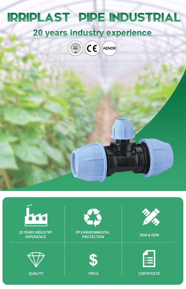 irrigation pp fittings 90 degree reducing tee for water supply