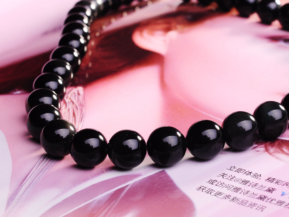 Perles de cristal rondes en obsidienne noire naturelle 10MM 16 &quot;