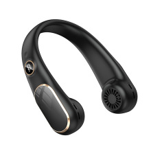 Portable Hanging LED Display with 4000mAh Neck Fan - USB Rechargeable Bladeless Cooler