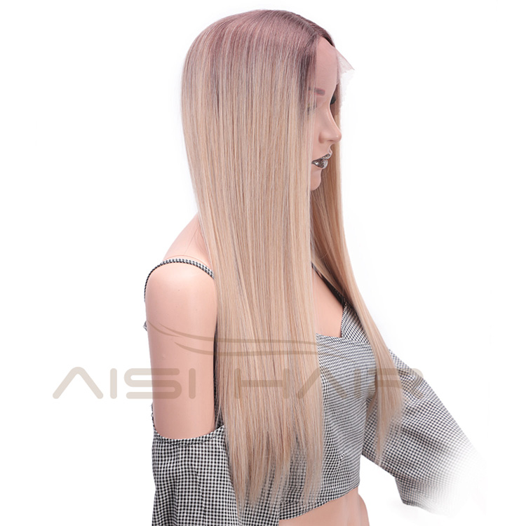 Aisi Hair Ombre Blonde Synthetic Lace Front Long Straight Wigs High Temperature Fiber Straight Lace Front Wigs