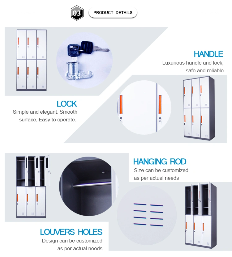 Luoyang 6 Door Horizontal Steel Locker / Powder Coated Steel Storage Lockers