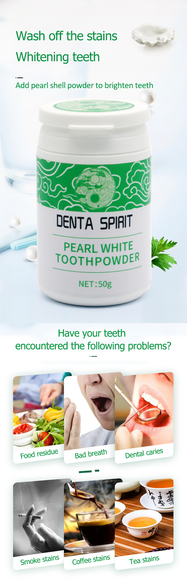 Dental Teeth Whitening Pearl White Powder