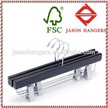 TS1021-B Wooden black hanger with clips for trousers