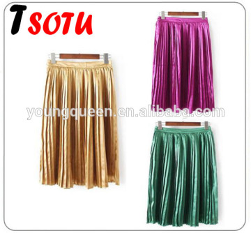 NT17 2016 new summer pictures of long skirts and tops Women's Shiny Liquid Metallic Pleated Skirt