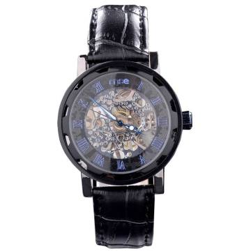 Leather mechanical wrist watch for men